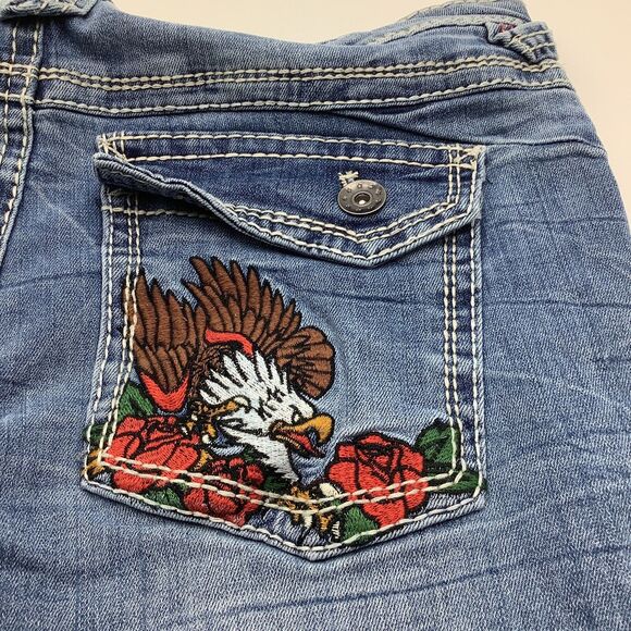 Ninth Hall Mens Stack Flare Snake Eagle Pocket Jeans Blue 34‎ x 36 NWT - Picture 9 of 12